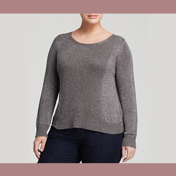 NWT $308 Eileen Fisher [ 2X‎ ] Metallic Ballet Neck Melange Sweater in Grey - Picture 1 of 10